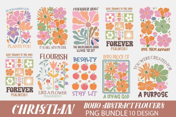 Christian Boho Flowers PNG Bundle: A Versatile Design for Embroiderers