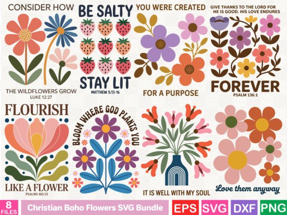 Christian Boho Flowers SVG Bundle for T-Shirt Designs & Graphics